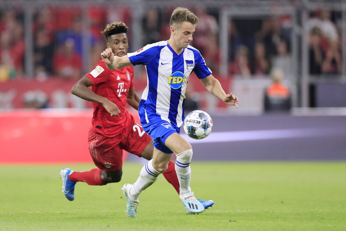 MITTELSTAEDT Max Team Hertha BSC Berlin DFL Bundesliga Saison 2019-2020 Spiel FC Bayern Muenchen - Hertha BSC Berlin 2 : 2 in der Allianzarena am 16.August 2019 in Muenchen DFL REGULATIONS PROHIBIT AN ...