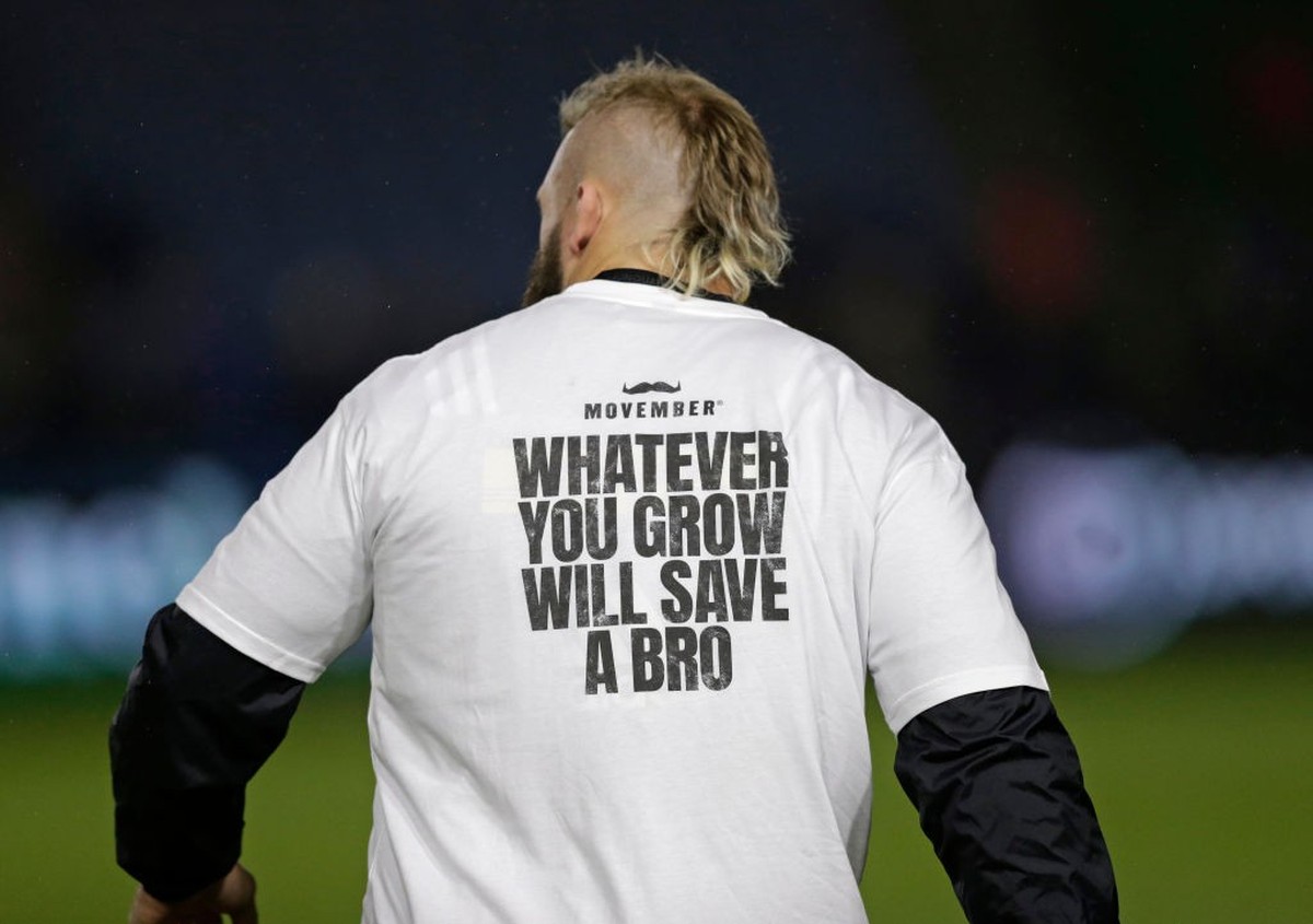 LONDON, ENGLAND - NOVEMBER 23: Joe Marler of Harlequins wearing a Movember t shirt before the Heineken Champions Cup Round 2 match between Harlequins and Bath Rugby at Twickenham Stoop on November 23, ...
