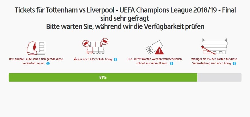 "Hilfe, es gibt kaum Tickets!" – Schon während der Warterei auf die angebotenen Tickets setzt das Portal einen unter Druck.