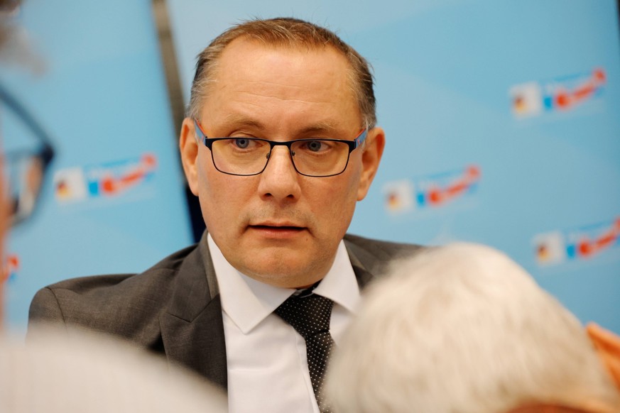 Deutschland, Berlin, Pressekonferenz am Mittwoch, 11. Oktober 2023, mit dem AfD-Fraktionsvorsitzenden Tino Chrupalla zum Vorfall in Ingolstadt *** Germany, Berlin, press conference on Wednesday, 11 Oc ...