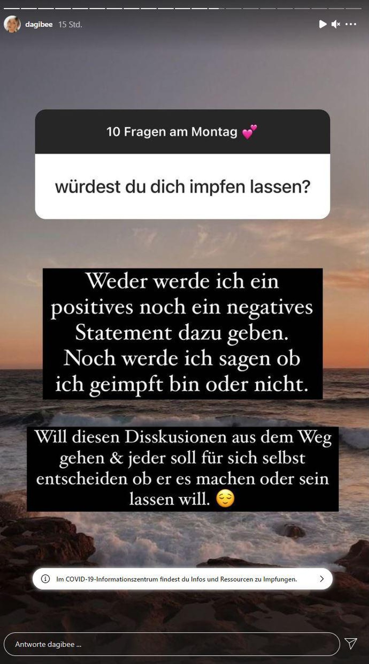 Dagi Bees Statement zum Thema Impfung.