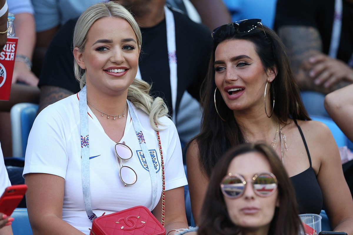 England v Belgium 2018 FIFA World Cup WM Weltmeisterschaft Fussball Jordan Pickford of England s partner Megan Davison and Kyle Walker of England s partner Annie Kilner before the 2018 FIFA World Cup  ...