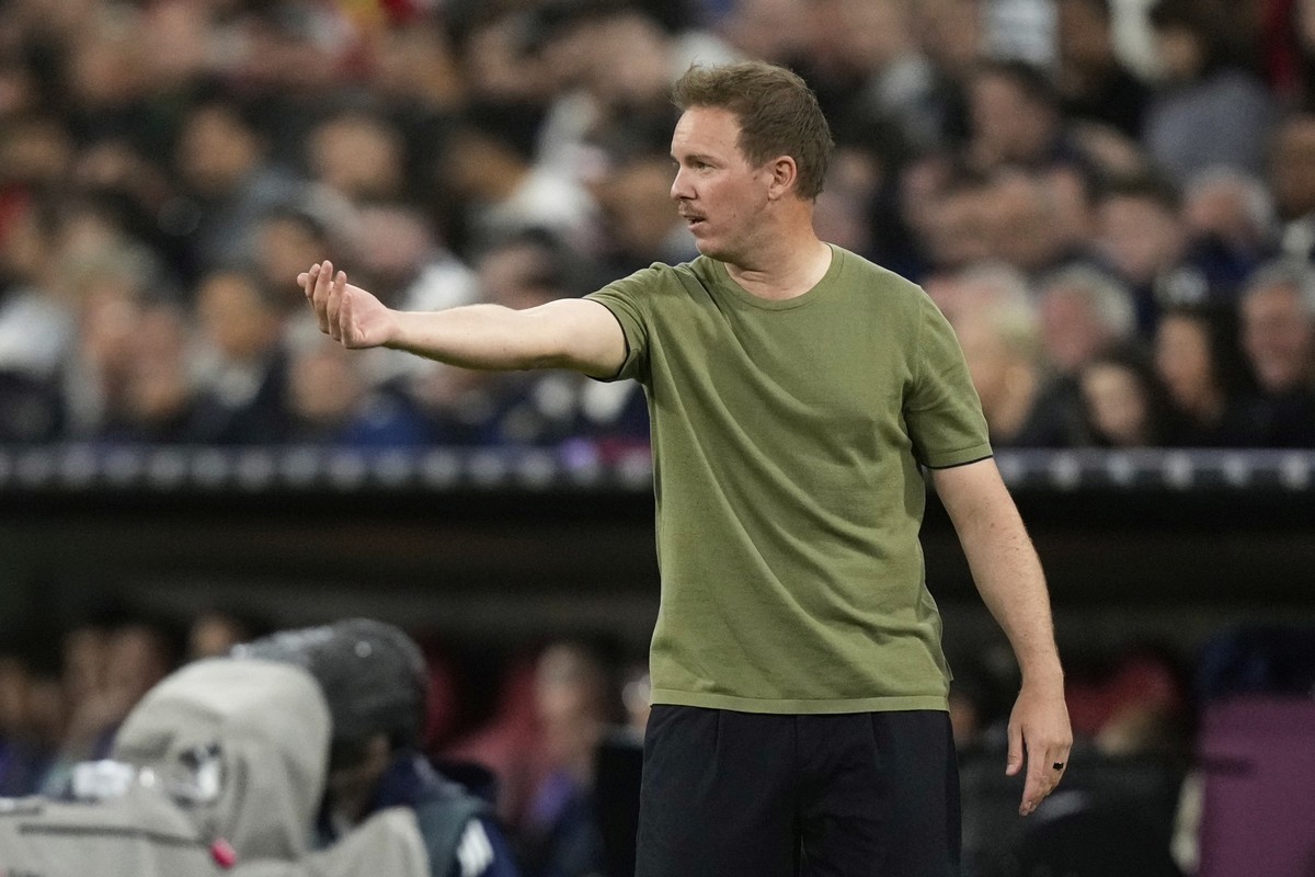 Germany&#039;s head coach Julian Nagelsmann gestures during the Nations League semifinal soccer match between Portugal and Germany at the Munich Football Arena, in Munich, Germany, Wednesday, June 4,  ...