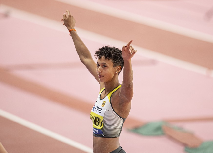 Jubel Malaika MIHAMBO Deutschland Qualifikation Weitsprung der Frauen, am 05.10.2019 Leichtathletik Weltmeisterschaft 2019 in Doha/ Katar, vom 27.09. - 10.10.2019. Jubel Malaika MIHAMBO Germany Womens ...