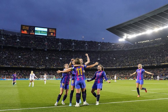 ESP: FC Barcelona, Barca v Real Madrid. UEFA Womens Champions League Alexia Putellas of FC Barcelona celebrates with his teammates after scoring goal during the UEFA Womens Champions League match betw ...