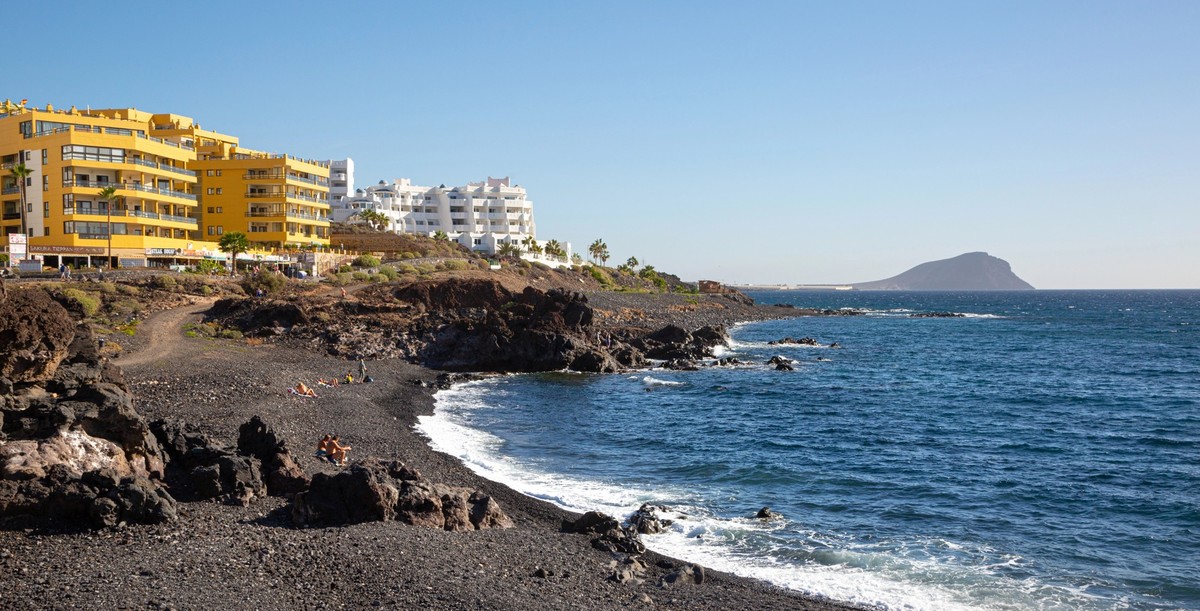 Playa San Miguel de Abona ,Tenerife,Spain - December 20, 2018:Panoramic view of the beach Playa San Miguel de Abona ,Tenerife,Spain
