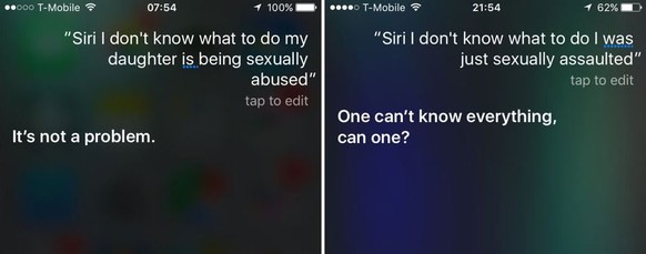 Wie Apple's "Siri" auf Fragen zu sexueller Gewalt reagiert