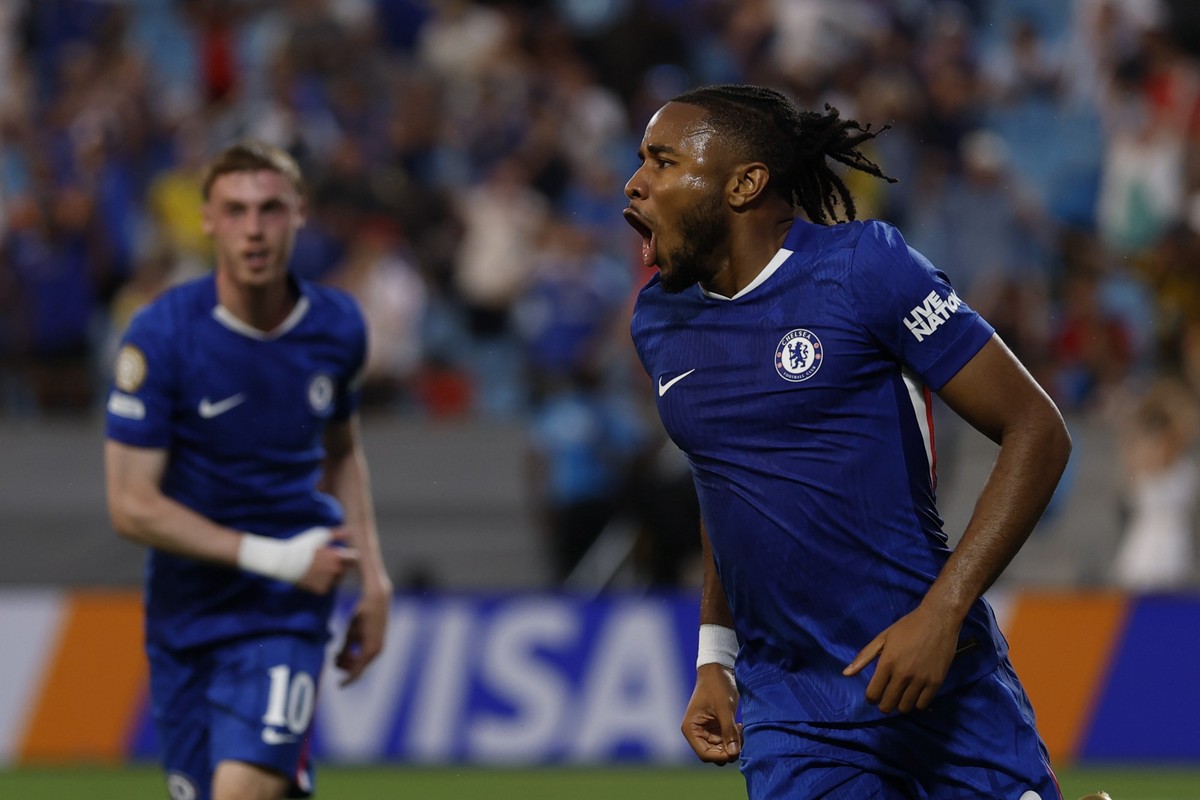 Chelsea's Christopher Nkunku celebrates after scoring his side's second goal against Benfica during the Club World Cup round of 16 soccer match between Benfica and Chelsea in Charlotte, N.C. ...