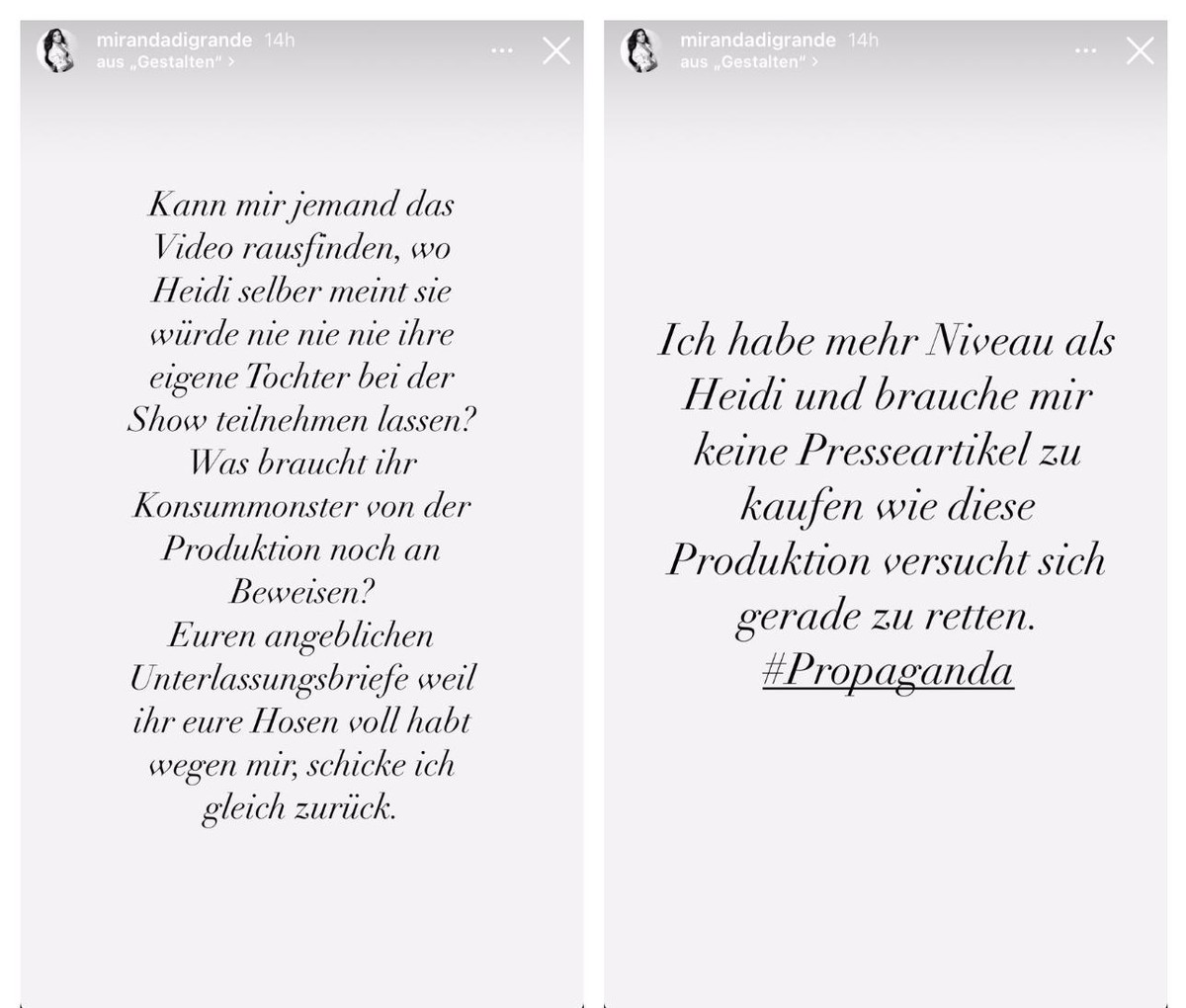 Diese Nachrichten schrieb Nathalie in ihre Story.