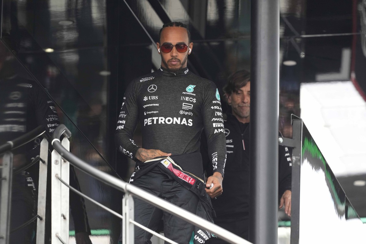 Mercedes driver Lewis Hamilton of Britain leave his motorhome ahead the qualifying session at the Silverstone racetrack, Silverstone, England, Saturday, July 6, 2024. The British Formula One Grand Pri ...