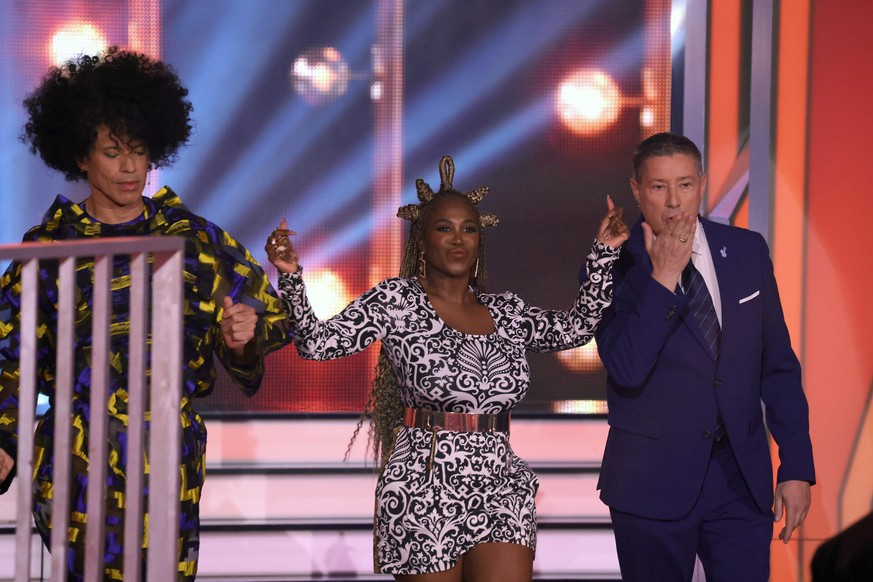 COLOGNE, GERMANY - MAY 14: Jurors Jorge Gonzalez, Motsi Mabuse and Joachim Llambi arrive on stage during the 10th show of the 14th season of the television competition &quot;Let&#039;s Dance&quot; on  ...