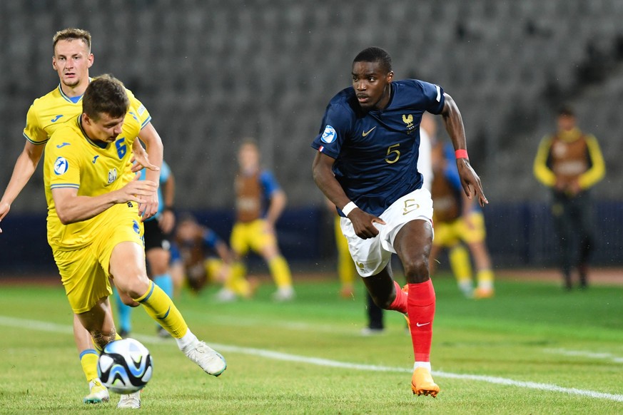 UEFA European Under-21 Championship Qualifying, Quarter Final: France U21, U 21 vs Ukraine U21 Niels Nkounkou in action during UEFA European Under-21 Championship Qualifying, Quarter Final: France U21 ...