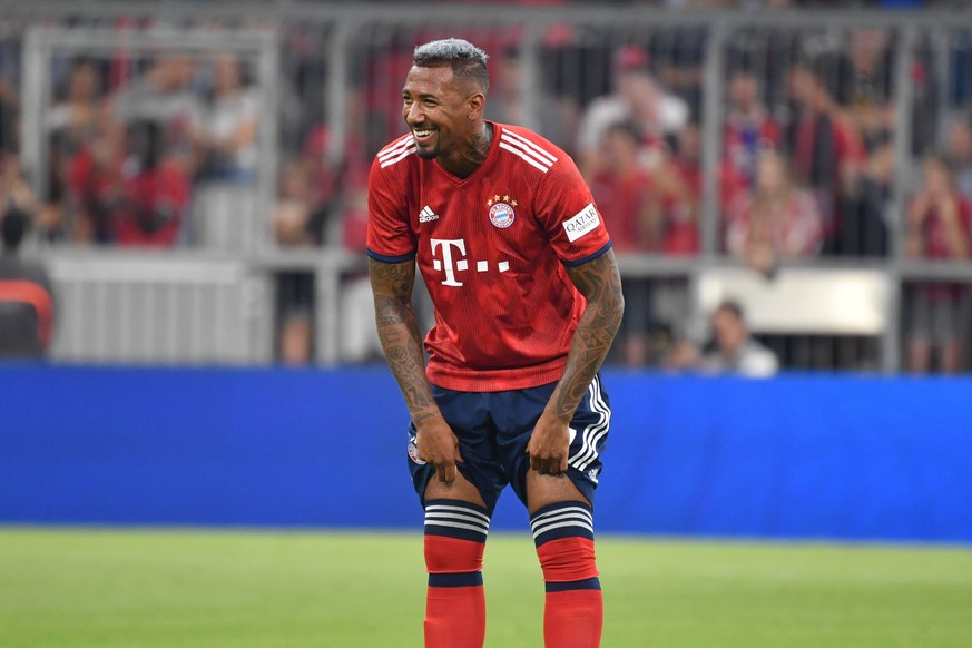 Jerome BOATENG (Bayern Muenchen), lacht,lachen,lachend, optimistisch,gutgelaunt, Aktion,Einzelbild,angeschnittenes Einzelmotiv,Halbfigur,halbe Figur. Testspiel FC Bayern Muenchen Manchester United Man ...