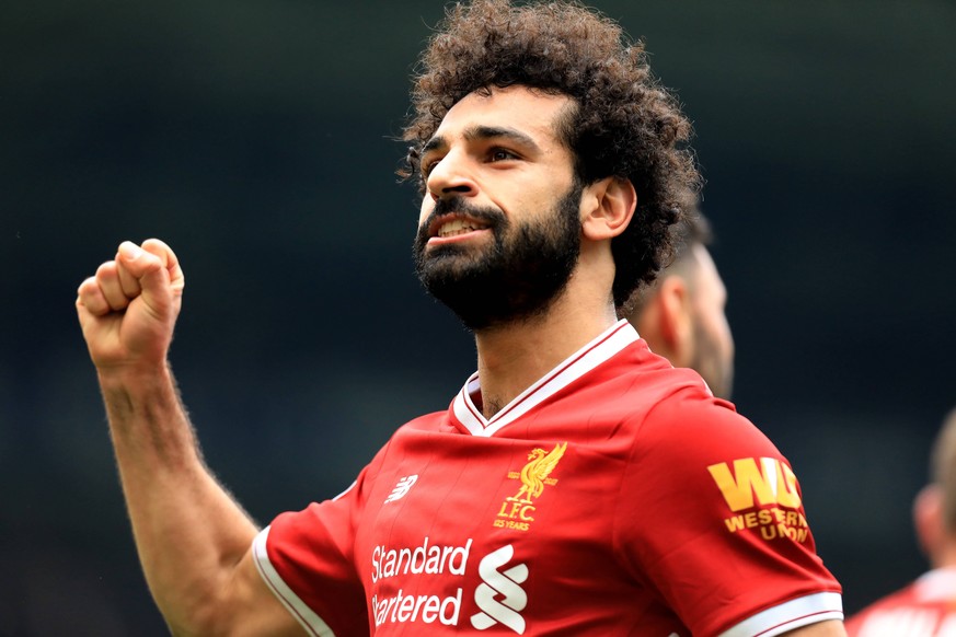 21st April 2018, The Hawthorns, West Bromwich, England; EPL Premier League football, West Bromwich Albion versus Liverpool; Mohamed Salah of Liverpool celebrates after scoring as he makes it 0-2 PUBLI ...