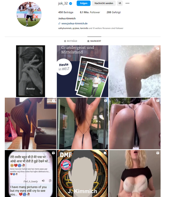 Auch Joshua Kimmichs "Markiert"-Feed auf Instagram wurde von den Bots geflutet.