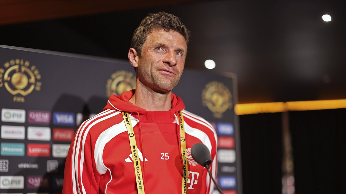 15.06.2025, Cincinnati USA, FIFA Club World Cup 2025, Gruppe C, FC Bayern München Pressekonferenz vor dem Spiel gegen Auckland City im TQL Stadium, Thomas Müller FC Bayern München beim Pressegespräch. ...