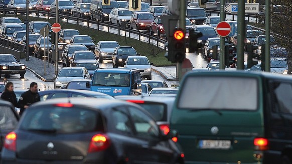 BERLIN - MARCH 13: Rush hour traffic makes its way through the district of Steglitz on the ninth day of a strike by Berlin public transit authority (BVG) workers on March 13, 2008 in Berlin, Germany.  ...