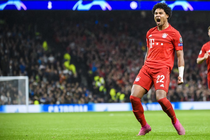 01.10.2019, xkvx, Fussball UEFA Champions League, Tottenham Hotspur - FC Bayern Muenchen emspor, v.l. Torjubel, Goal celebration, celebrate the goal zum 1:3 durch Serge Gnabry FCB - FC Bayern Muenchen ...