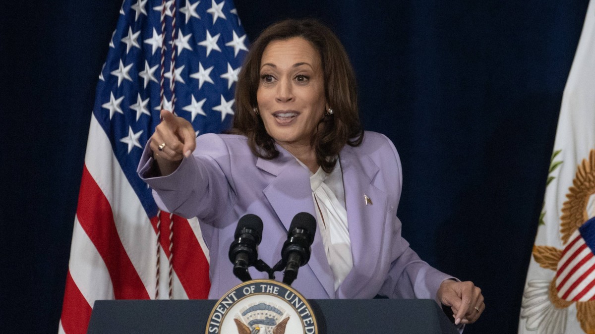 US Vice President Kamala Harris speaks at the Los Angeles Cleantech Incubator LACI in Los Angeles on Monday, April 17, 2023. LACI, founded by the city of Los Angeles and its department of water and po ...