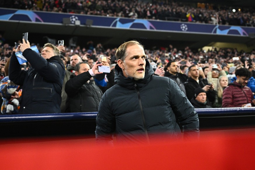 17.04.2024, Bayern, München: Fußball: Champions League, Bayern München - FC Arsenal, K.o.-Runde, Viertelfinale, Rückspiele, Allianz Arena. Bayerns Trainer Thomas Tuchel vor Spielbeginn. Foto: Tom Well ...