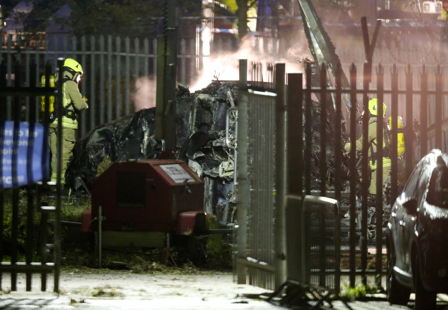 Soccer Football - Premier League - Leicester City v West Ham United - King Power Stadium, Leicester, Britain - October 27, 2018 General view of the wreckage of the helicopter belonging to Leicester Ci ...