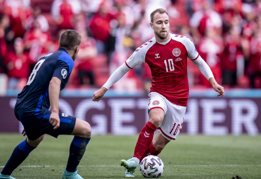 Danmarks Christian Eriksen under EM landskampen mellem Danmark-Finland i Parken, Koebenhavn loerdag den 12. juni 2021. , Copenhagen Denmark *** Denmarks Christian Eriksen during the European Champions ...