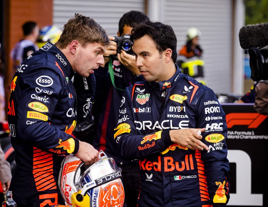 SPA - Max Verstappen Red Bull Racing and Sergio Perez Red Bull Racing after qualifying at the Circuit de Spa-Francorchamps for the Grand Prix of Belgium. ANP SEM VAN DER WAL F1 Grand Prix of Belgium - ...