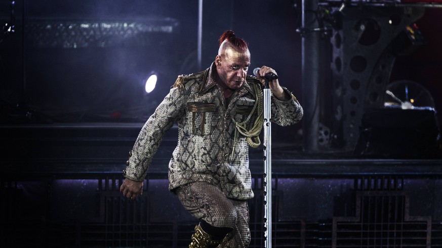 STOCKHOLM 2019-08-14 German industrial metal band Rammstein in concert at Stockholms Stadion. Singer Till Lindemann on stage. (c) NILSSON NILS PETTER / Aftonbladet / TT * * * EXPRESSEN OUT * * * AFTON ...