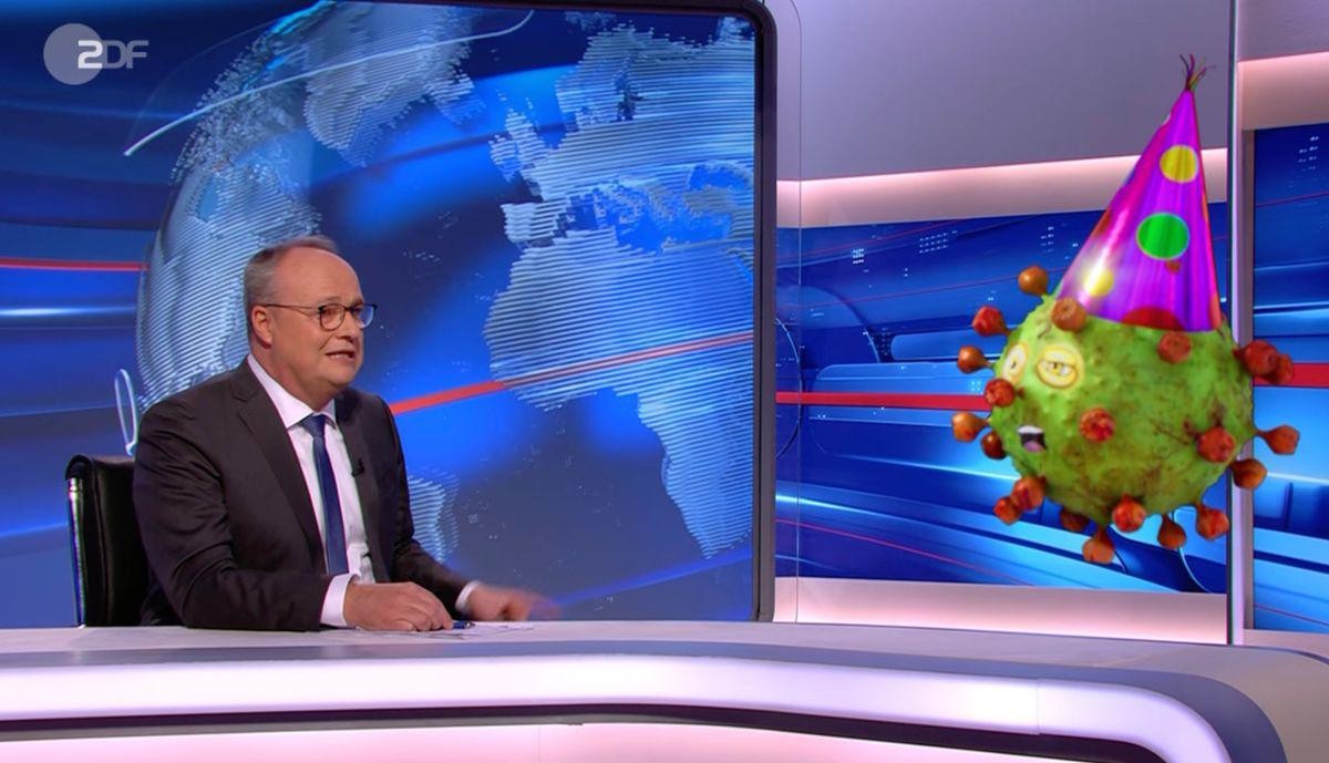 "Ich fühl mich wohl in Deutschland!" Oliver Welke begrüßte Studiogast Corona (rechts), der demnächst den zweiten Geburtstag feiert.