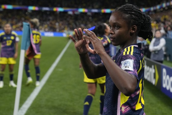 Colombia&#039;s Linda Caicedo celebrates after scoring her side&#039;s opening goal during the Women&#039;s World Cup Group H soccer match between Germany and Colombia at the Sydney Football Stadium i ...