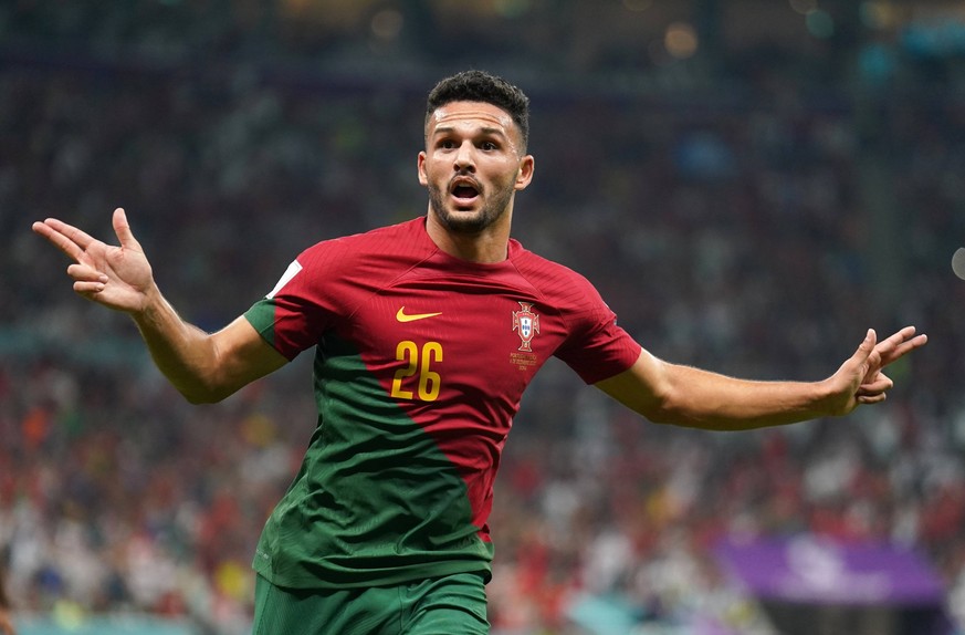 Portugal v Switzerland - FIFA World Cup, WM, Weltmeisterschaft, Fussball 2022 - Round of 16 - Lusail Stadium Portugal s Goncalo Ramos celebrates scoring their side s first goal of the game during the  ...