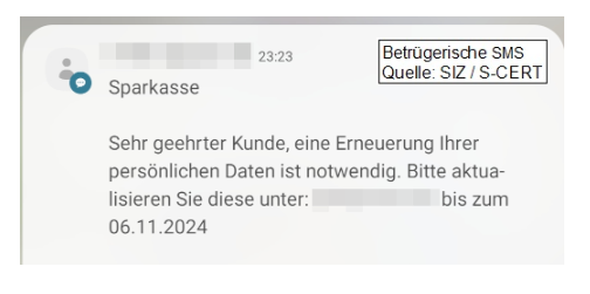 Die SMS der Sparkasse wirkt zunächst authentisch.