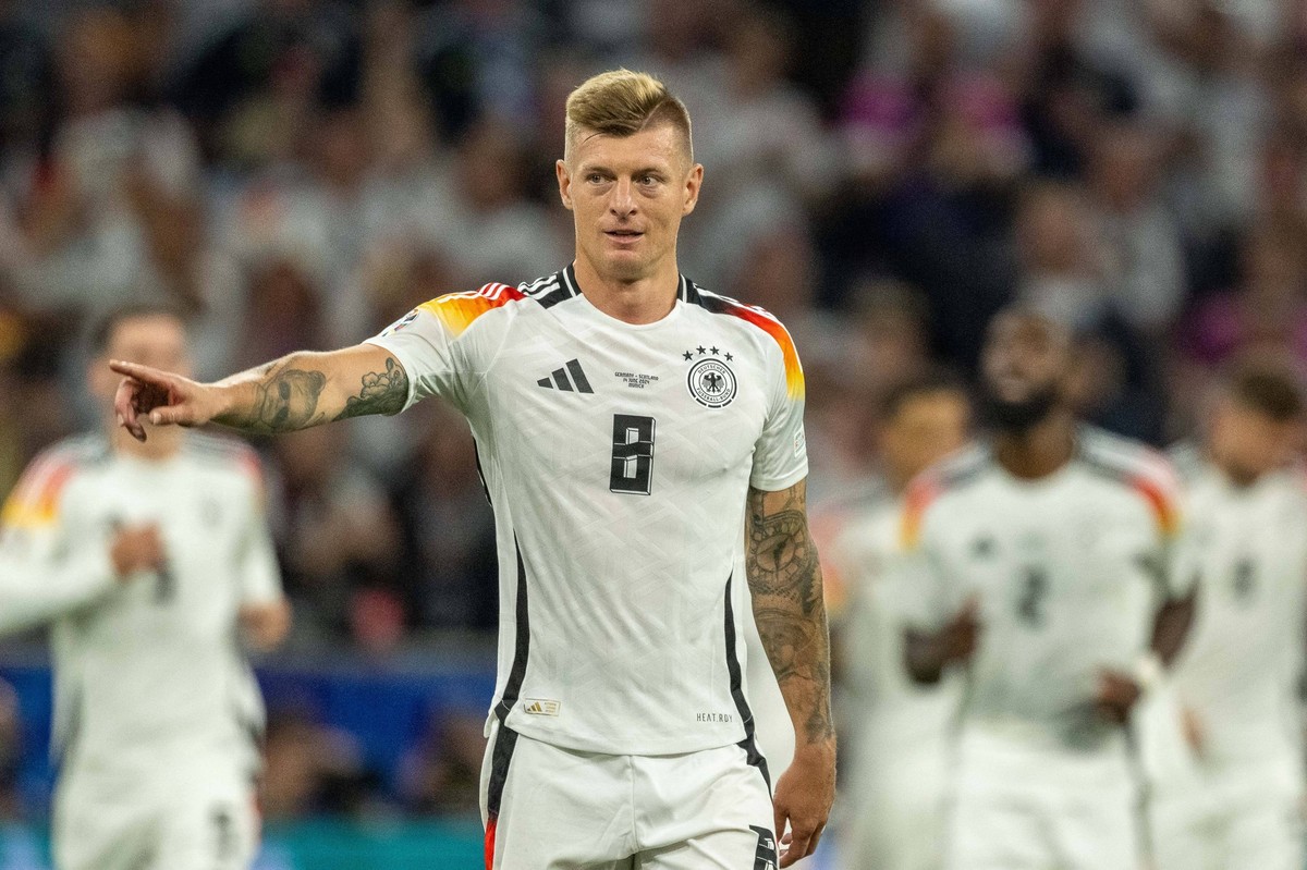 Toni Kroos Deutschland 08 nach Tor zum 4:0 durch Niclas Fuellkrug Deutschland 09, GER, Germany GER vs. Scottland SCO, Fussball Europameisterschaft, UEFA EURO, EM, Europameisterschaft,Fussball 2024, Gr ...
