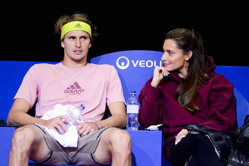 Alexander Zverev Ger et sa compagne le mannequin allemand Sophia Thomalla TENNIS : Open Sud de France 2022 - Montpellier - 30/01/2022 JBAutissier/Panoramic PUBLICATIONxNOTxINxFRAxITAxBEL