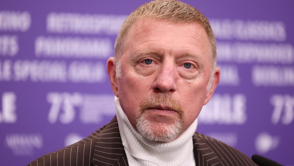 BERLIN, GERMANY - FEBRUARY 19: Boris Becker speaks on stage at the &quot;Boom! Boom! The World vs. Boris Becker&quot; press conference during the 73rd Berlinale International Film Festival Berlin at G ...