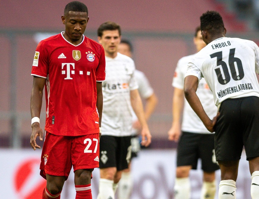 GER, FC Bayern Muechen vs. Borussia Moenchengladbach, Fussball, Bundesliga, 32. Spieltag, Saison 2020/2021, 08.05.2021 Tor zum 4:0 durch Kingsley Coman FC Bayern Muenchen, 29, David Alaba FC Bayern Mu ...