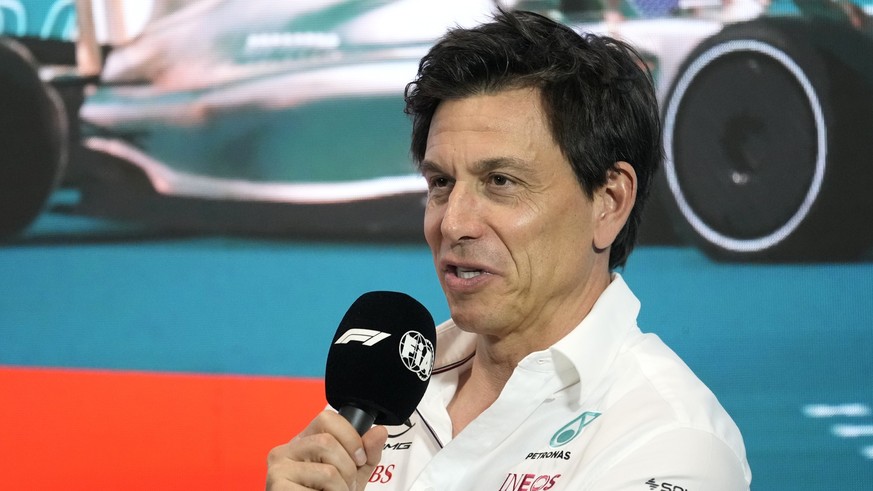 Mercedes team principal Toto Wolff speaks during a news conference in advance of the Formula One Miami Grand Prix auto race, Friday, May 5, 2023, at Miami International Autodrome in Miami Gardens, Fla ...