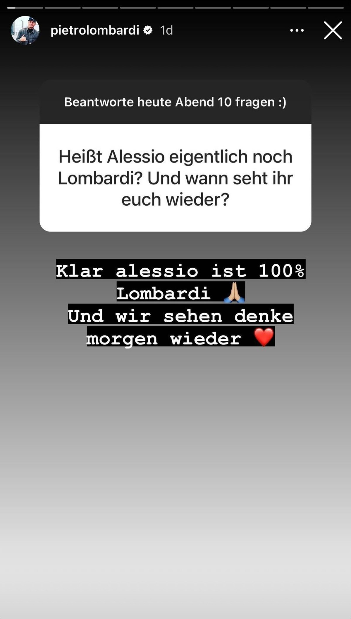 Pietro Lombardi antwortet auf die Frage, wie sein Sohn mit Nachnamen heißt.