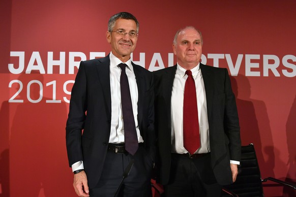 Bayern-Präsidenten unter sich: Hoeneß (r.) und sein Nachfolger Herbert Hainer.
