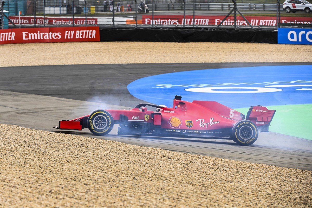 2020 Eifel GP NüRBURGRING, GERMANY - OCTOBER 11: Sebastian Vettel, Ferrari SF1000 spins during the Eifel GP at Nürburgring on Sunday October 11, 2020, Germany. Photo by Mark Sutton / Sutton Images Ima ...