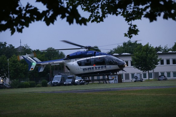 A police helicopter carrying twenty-year-old Iraqi Ali B. lands in Wiesbaden, Germany, June 9, 2018, after his arrest by police in the Kurdistan region of Iraq, admitting to the rape and murder of Sus ...