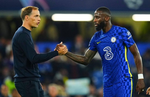 Mandatory Credit: Photo by Javier Garcia/Shutterstock 12442183aa Chelsea manager Thomas Tuchel shakes hands with Antonio Rudiger at full time Chelsea v Zenit St Petersburg, UEFA Champions League, Grou ...