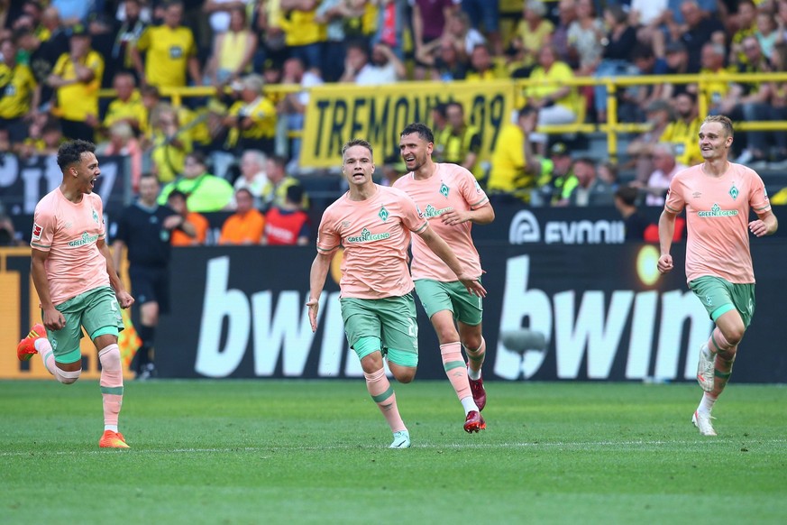 20.08.2022, xtgx, Fussball 1. Bundesliga, Borussia Dortmund - SV Werder Bremen emspor, v.l. Niklas Schmidt Bremen, 22 Jubel, Torjubel, jubelt ueber das Tor, celebrate the goal, celebration DFL/DFB REG ...