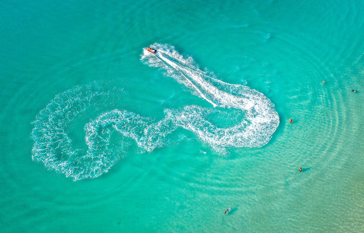 Aerial view of Jetski ride in Phuket, Thailand. High quality 4k footage