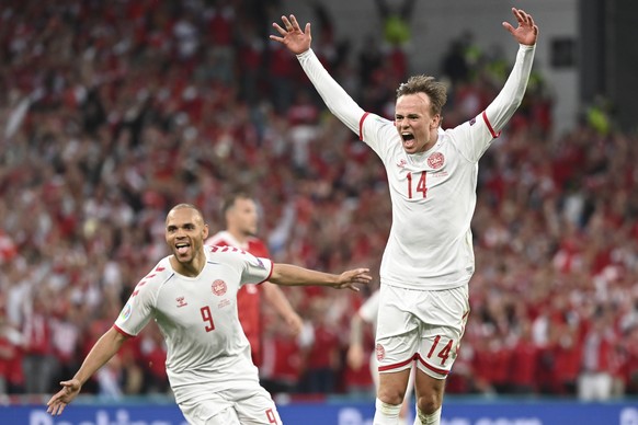 Glücklicher Mann: Mikkel Damsgaard jubelt über Dänemarks erstes Tor im Spiel gegen Russland.