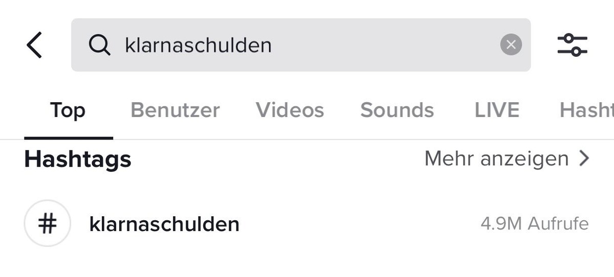 Fast 5 Millionen Beitrage mit dem Hashtag Klarnaschulden gibt es auf Tiktok.