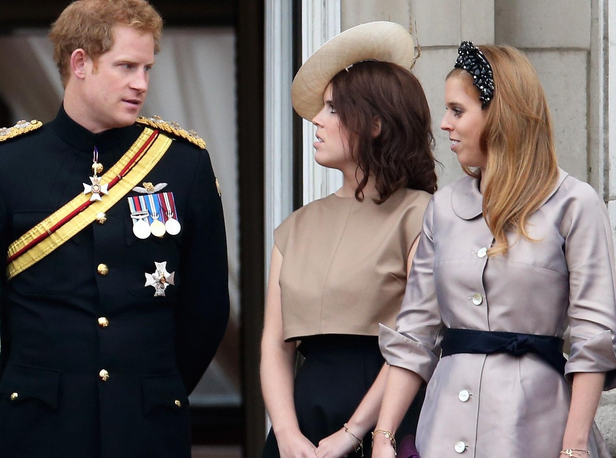 LONDON, ENGLAND - JUNE 13: (L-R) Prince Andrew, Duke of York, Catherine, Duchess of Cambridge, Camilla, Duchess of Cornwall, Prince Harry, Princess Eugenie and Princess Beatrice stand on the balcony o ...