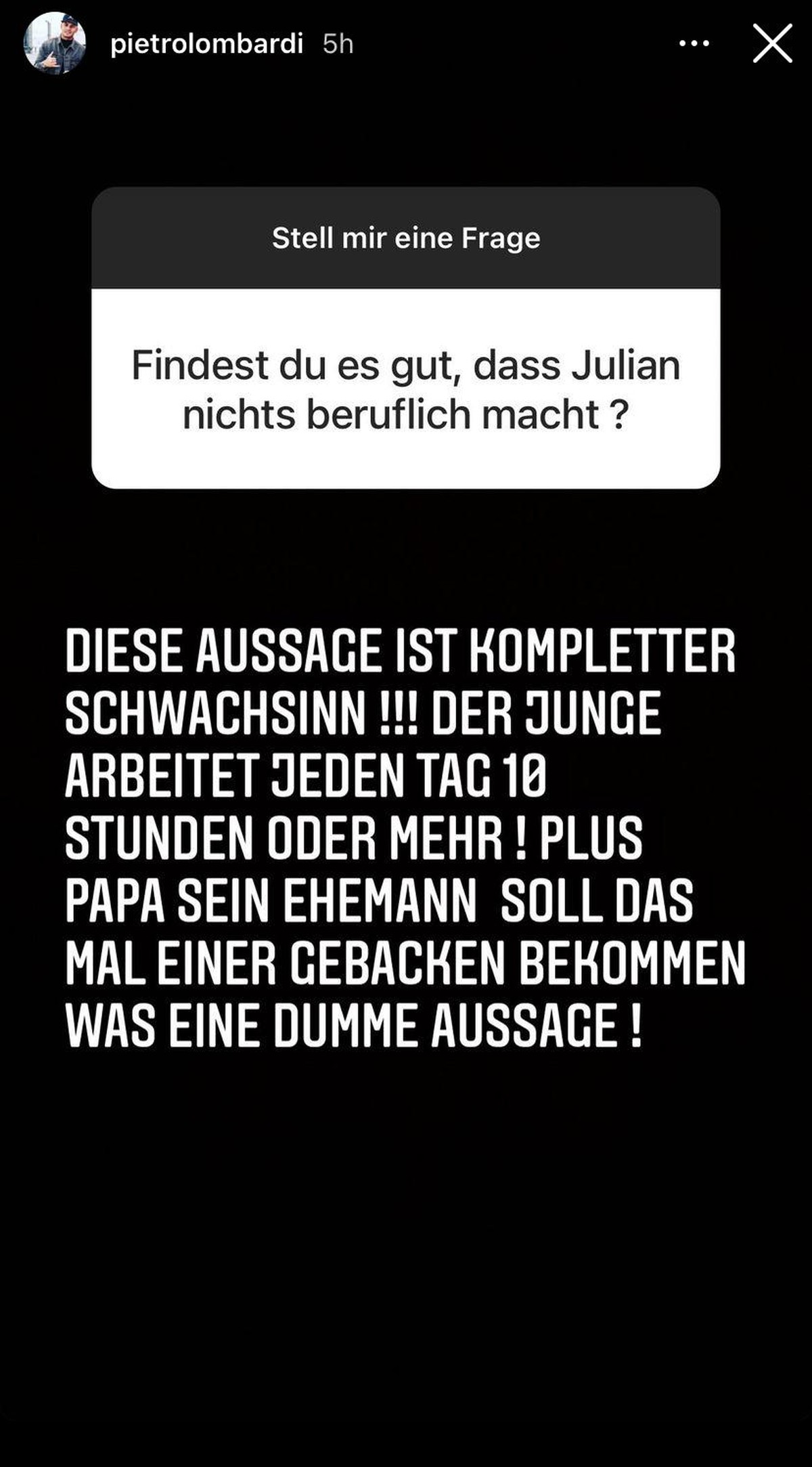 Diese Frage stellte ein Nutzer an Pietro Lombardi.