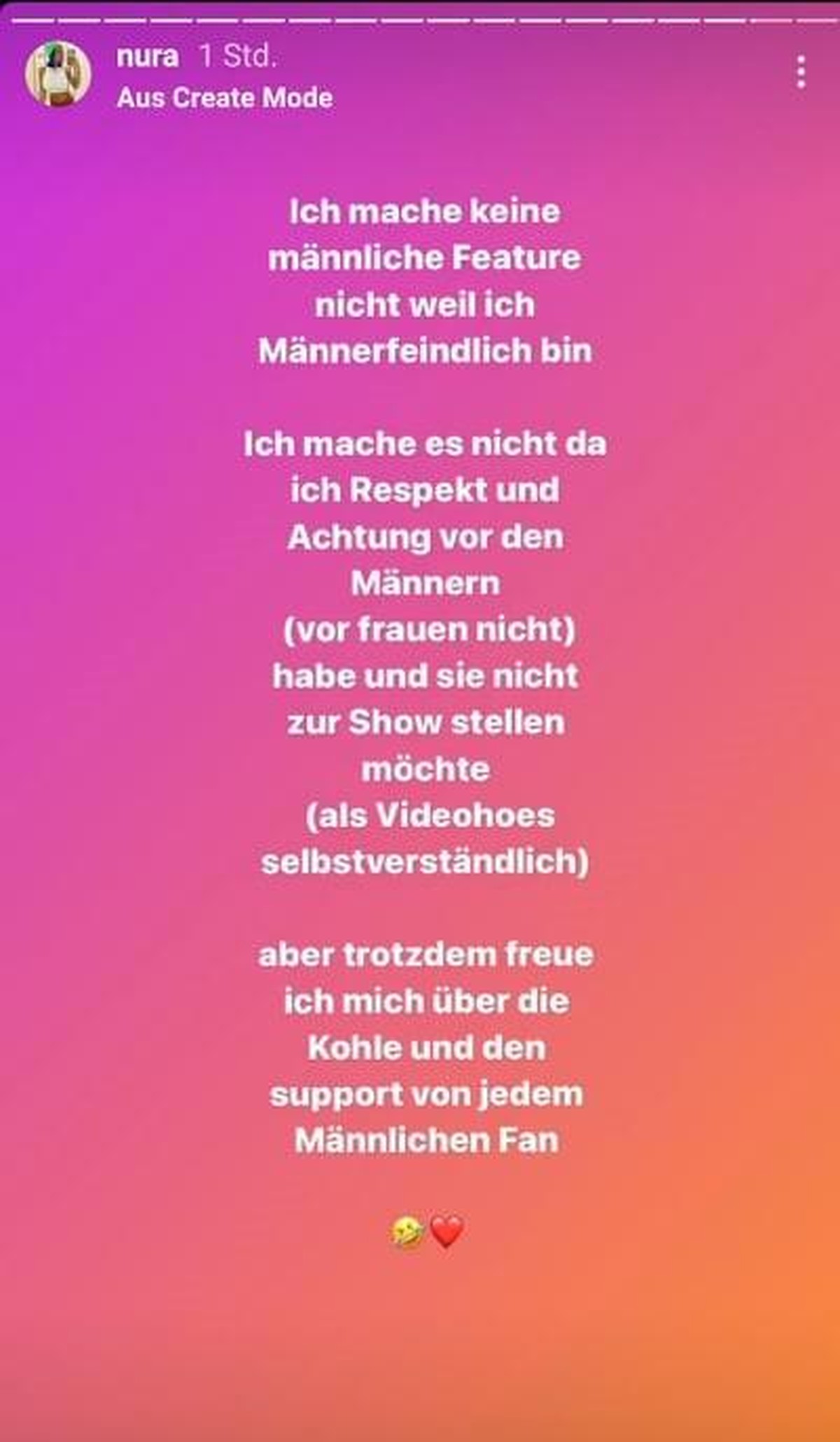 Nuras Instagram-Statement zu Gringo