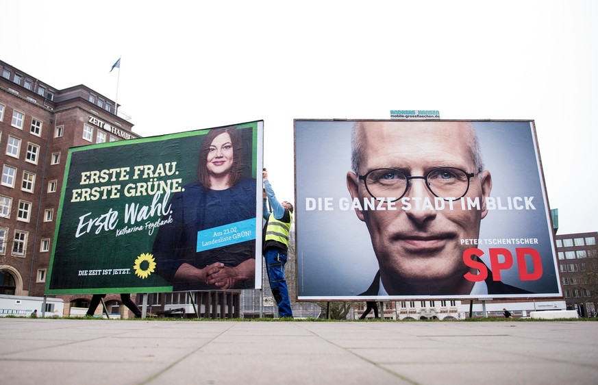 ARCHIV - 24.01.2020, Hamburg: Ein Wahlplakat, das Katharina Fegebank (B